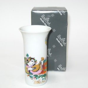 Bjorn Wiinblad Rosenthal Studio-Line 4&quot; Vase 1001 Nights SCHEHERAZADE in Box; Mandolin Player; Vintage Porcelain Germany