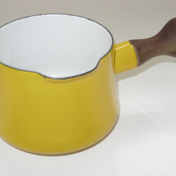 RESERVED FOR 'V' Dansk Jens Quistgaard Yellow Kobenstyle Butter Warmer Small Sauce Pan - Enamel w/ Teak Handle - France