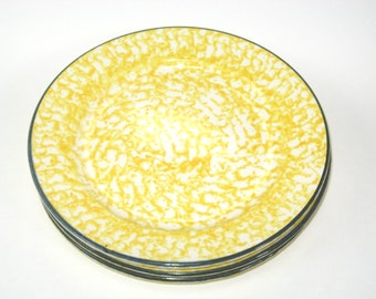 Stangl TOWN And COUNTRY Yellow Set 3 Hand Painted Salad / Dessert Plates 8.5" EUC -Vintage Pottery Dinnerware