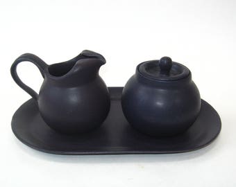 Bennington Potters Vermont Matte Black Cream & Sugar Set w/ Tray David Gil