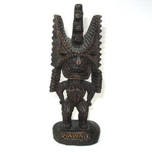 Hawaiian &quot;Winning&quot; Victory Tiki God Figurine -Vintage 6.5&quot; Resin Hapa Wood Look Doll by KC Co