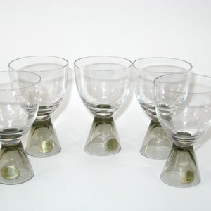 Set 5 Rosenthal Crystal FORTUNA SMOKE Cordial Whiskey Shot Glasses Signed w/LABELS Vintage 1960s, 1 w/nick