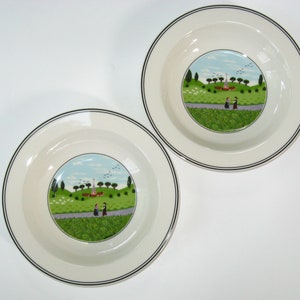 2 Villeroy & Boch DESIGN NAIF Rimmed Cereal Bowls Gerard Laplau 6 MINT- Boy Meets Girl on Country Road