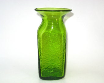 Blenko Art Glass "Olive" Green #6610 Rectangular Vase Joel Myers - Vintage 1960s Mid Century Modern