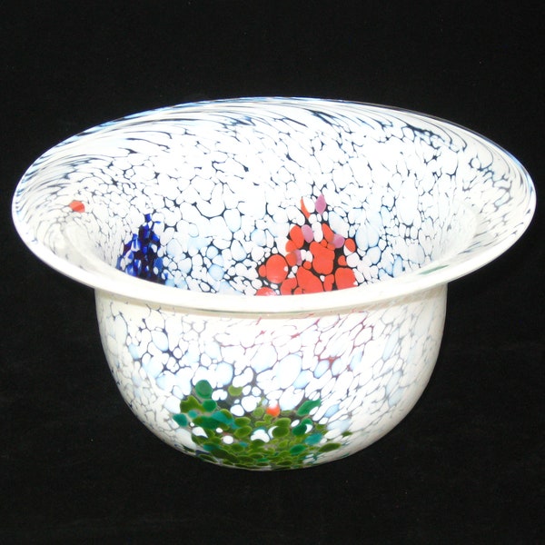 Ulrica Hydman Vallien Boda TINTOMARA Spotted Speckled Wide Rimmed Large 8" Bowl; Vintage Signed Numbered Art Glass #52528 Sweden