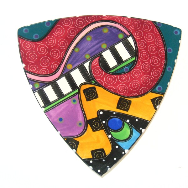 McGovney Camarot Post Modern Memphis Group Style Signed Studio Art Pottery Triangular Dish