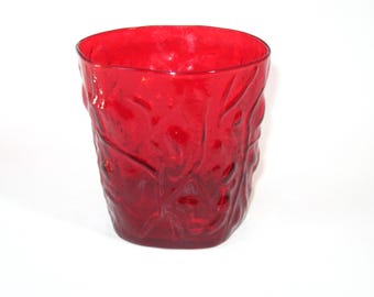 Seneca Glass DRIFTWOOD CASUAL Ruby 'Accent Red' Double Old Fashioned 14 oz Tumbler; Vintage Bar DOF On the Rocks Glass