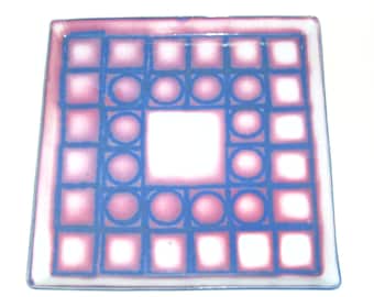 Michael Cohen Signed Studio Art Pottery Large 13.5" Square Tray -1980s Mid Century Modern Op Art Stoneware