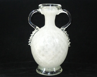 Aureliano Toso Diamond Quilted & Pulegoso Bubbles Amphora Urn Vase Ribbon Handles; Rare 1930s Murano Art Glass