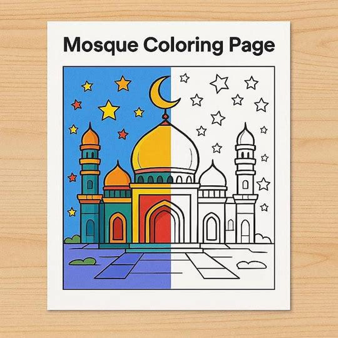 Islamic Mosque Coloring Pages for Kids | Ramadan Eid Activity (digital ...