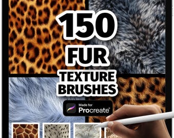 150 Pincéis de Textura de Pelo para Procreate – Pincéis de Textura de Animais Realistas (leopardo, tigre, zebra, ovelha, gato...) para Pintura Digital