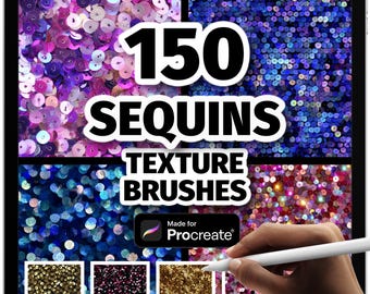 150 Pincéis de Textura de Lantejoulas para Procreate para Design de Moda, Arte com Glitter, Fundos Brilhantes e Efeitos Digitais