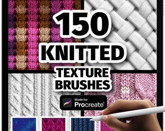 150 Pincéis de Textura de Tricô para Procreate – Pincéis para Padrões de Fios, Crochê, Lã e Tricô para Design de Moda
