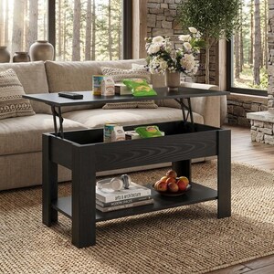 39 Inch Lift Top Coffee Table with Hidden Storage Compartment, Rustic Wood Coffee Table with Open Shelf for Living Room, Home Office