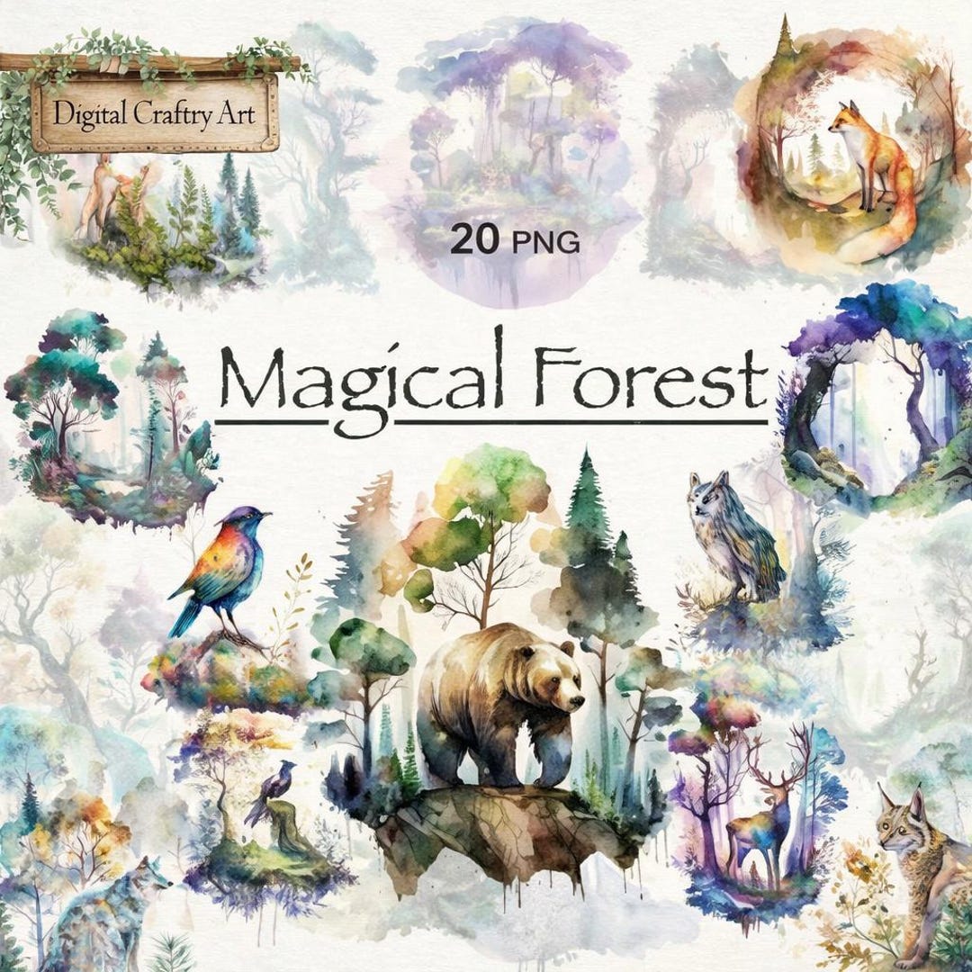 Magical Forest Watercolor Clipart Bundle – 20 PNG Files – Woodland ...