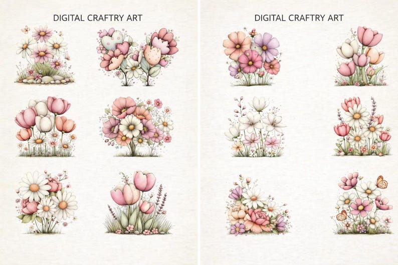 Spring Flowers Clipart Bundle 27 PNG Watercolor Floral Whimsical ...