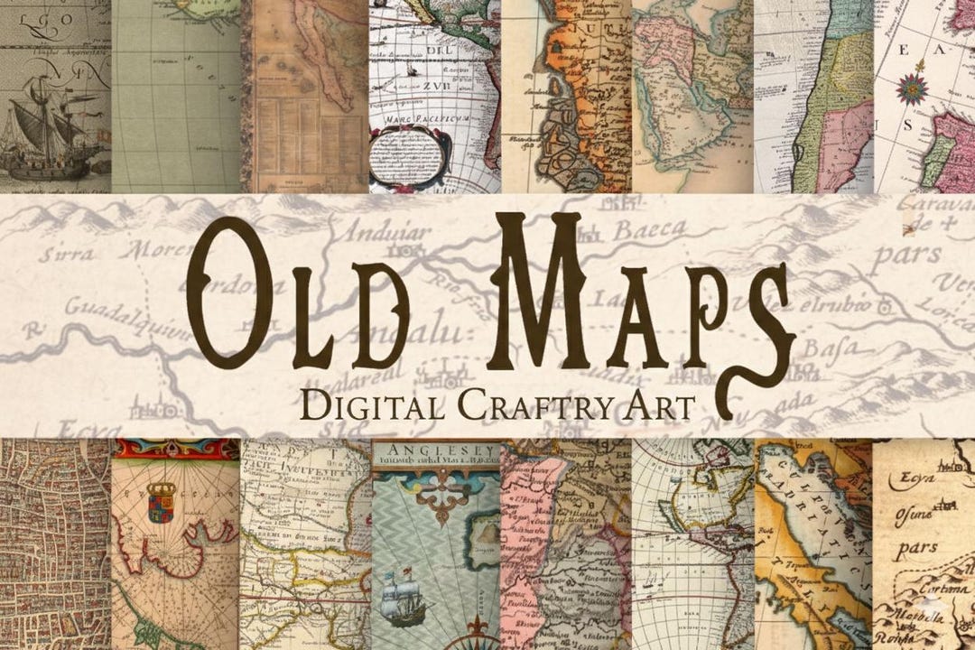 Old Maps Digital Paper Bundle 16 JPG 12x12 Inch Vintage Map Backgrounds ...