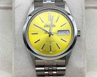 Vintage Seiko 5 Men's Wrist Automatic Watch|36mm|Yellow Dial