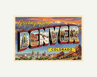Denver Colorado Postcard, Retro Greetings From Wall Art Print, Vintage Printable Decor, Digital Download Gift