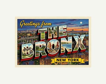 Bronx New York Postcard, Retro Greetings From Wall Art Print, Vintage Printable Decor, Digital Download Gift