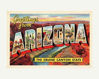Arizona Greetings From Style, Retro Mid-Century Travel Wall Art, Printable Digital Image Download