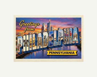 Philadelphia Pennsylvania Postcard, Retro Greetings From Wall Art Print, Vintage Printable Decor, Digital Download Gift