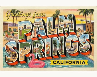Palm Springs California Printable Postcard, Greetings From Style, Retro Mid-Century Travel Art, Digital Download