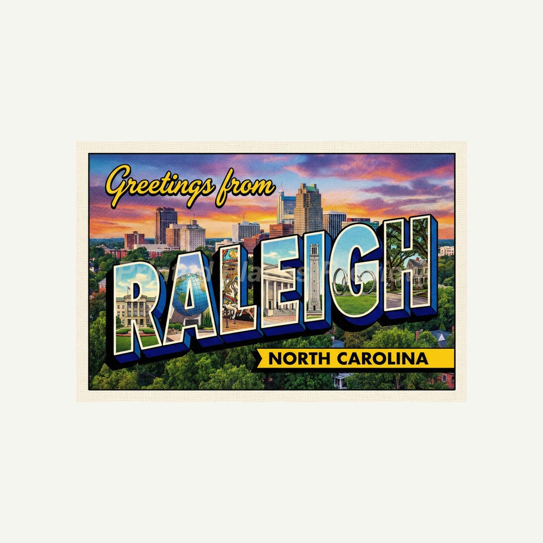 Raleigh North Carolina Postcard, Retro Greetings From Wall Art Print ...