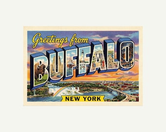 Buffalo New York Postcard, Retro Greetings From Wall Art Print, Vintage Printable Decor, Digital Download Gift