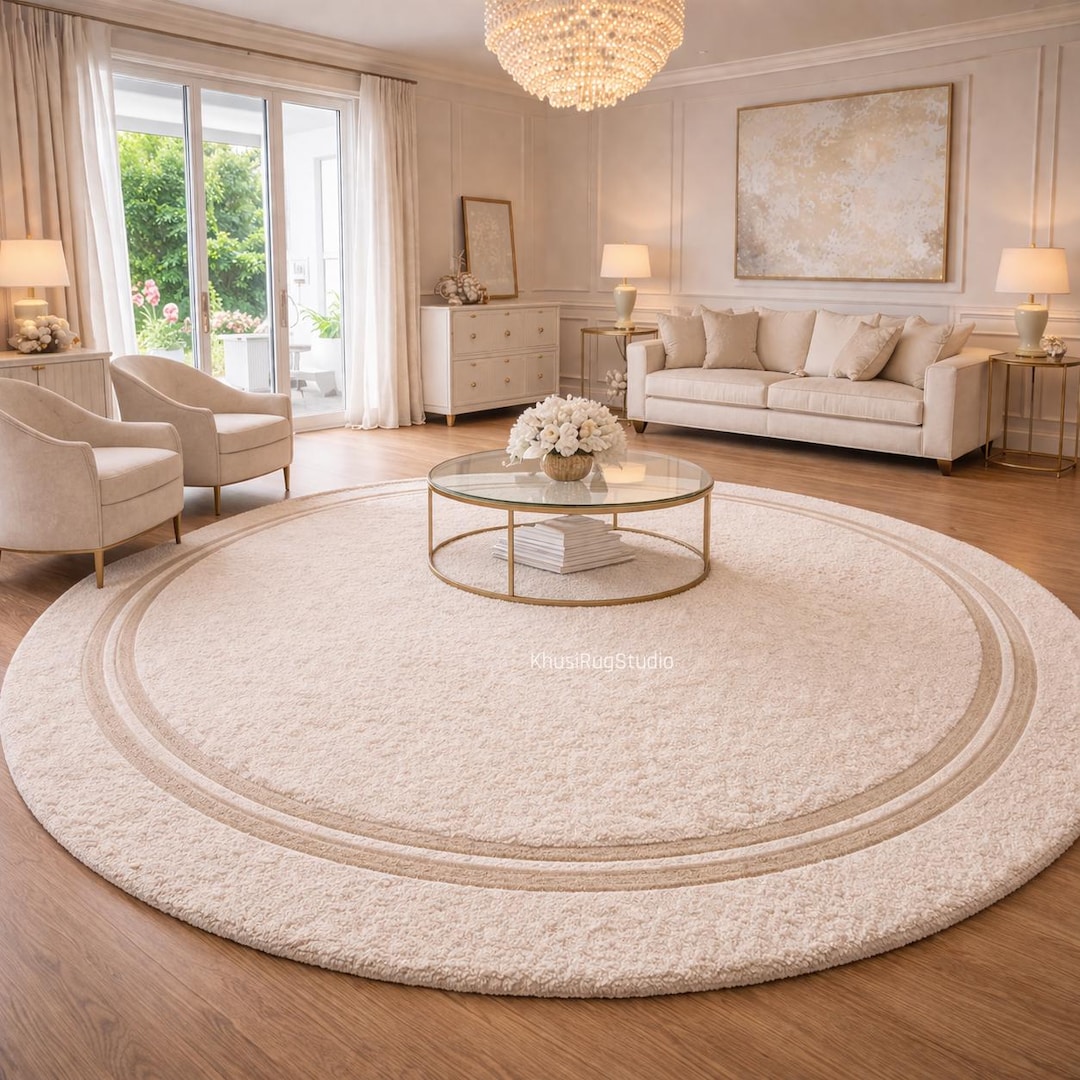Neutral Circle Round Beige Rug Hand Tufted Wool Area Rug Neutral Circle Rug Minimal ...