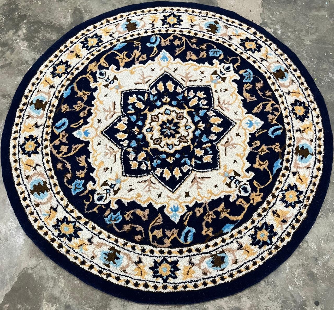 Large Round Rug 8x8 10f Handmade Wool Round Rug Blue Ivory Vintage ...