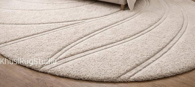 Modern round wool rug elegant neutral interior aesthetic design