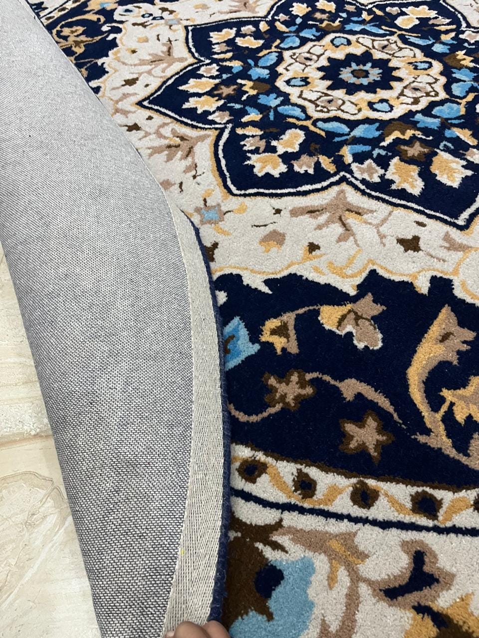 Large Round Rug 8x8 10f Handmade Wool Round Rug Blue Ivory Vintage ...