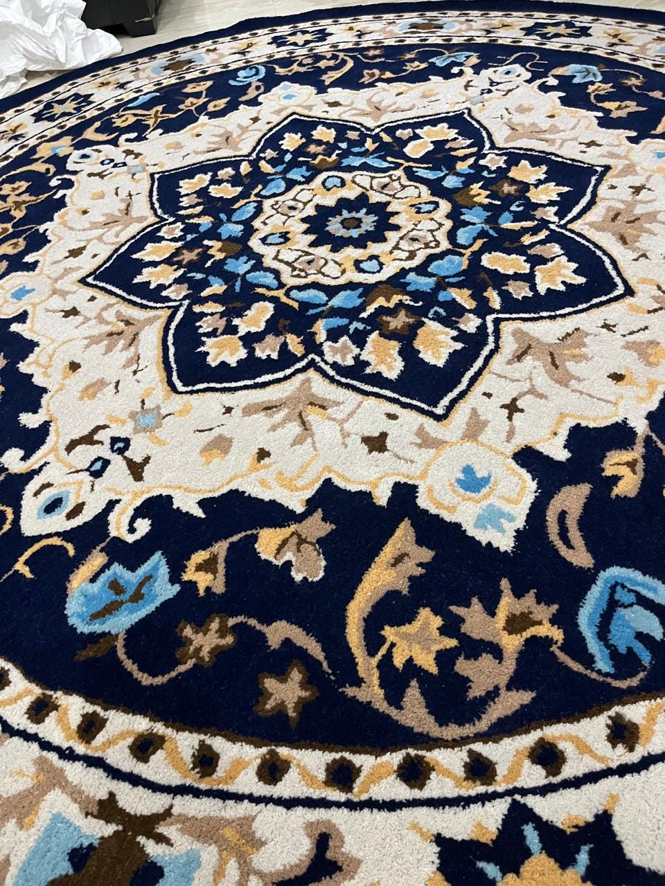 Large Round Rug 8x8 10f Handmade Wool Round Rug Blue Ivory Vintage ...