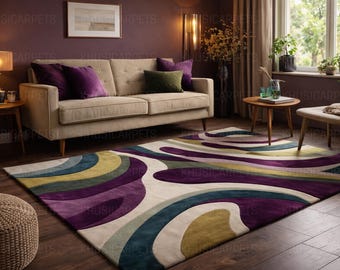 Modern Abstract Area Rug | Handmade Wool Rug | Contemporary Designer Carpet | Luxury Hand Tufted Rug for Living Room | Premium Home Decor