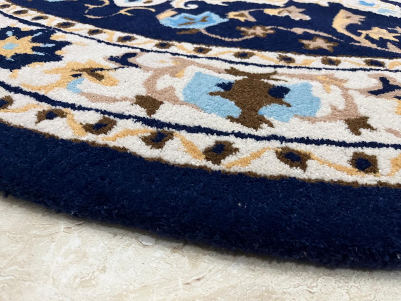 Large Round Rug 8x8 10f Handmade Wool Round Rug Blue Ivory Vintage ...