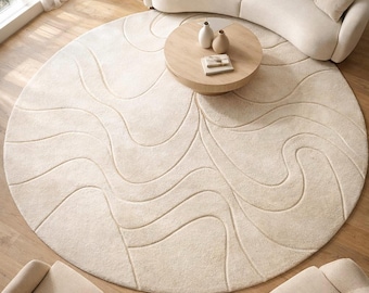Hand Tufted Round Rug, New Zealand Wool Area Rug, Modern Abstract Circle Rug, Luxury Living Room Rug, Custom Handmade Carpet