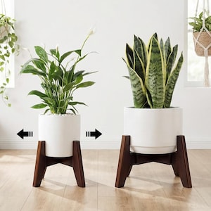 Bamboo Plant Stand Indoor, Mid Century Modern Plant Stand, Adjustable Wood Plant Holder for 8–12 Inch Pots, Dark Brown Floor Plant Stand