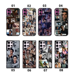 May include: Eight phone cases with various designs. The cases feature images of a celebrity, collages, and text. One case has the text "STILINSKI 24". Another case has the text "UGH". The cases are in black, white, and various colors.