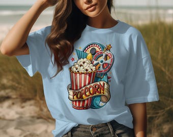Camiseta vintage para noche de cine con temática de palomitas de maíz, camiseta clásica para cinéfilos, camiseta unisex para amantes del cine, idea de regalo retro para los amantes del cine.