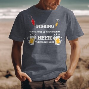 Funny Fishing Beer T-Shirt for Men, Dad, Fisherman | Problem Solver Tee | Outdoor Hobby Gift for Him, Father's Day