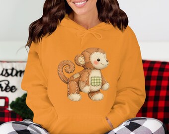 Cute Patchwork Monkey T-Shirt, Whimsical Woodland Animal Tee, Rustic Nursery Gift Shirt, Cottagecore Apparel, Adorable Animal Lover Top