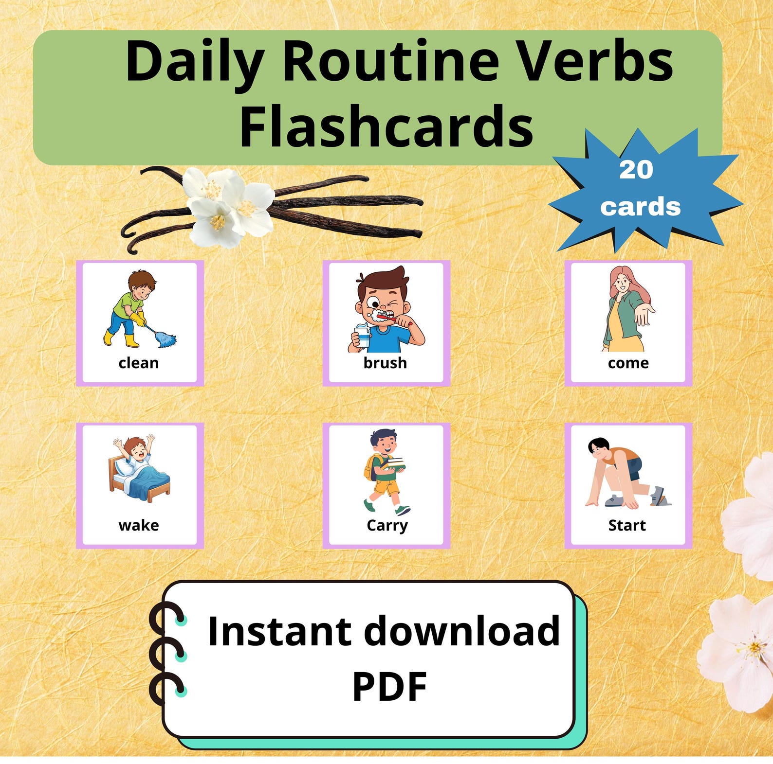 Daily Routine Verbs Kids Boy Worksheet.pdf Educational Flashcards : 20 English Daily Routine Verbs Printable PDF ...