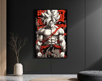 Stampa artistica digitale di Saiyan Warrior, poster ispirato agli anime, potente arte murale di guerrieri, download immediato, decorazione stampabile