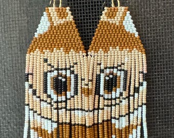 Labubu Zimomo Earring Pattern for Brick Stitch with Fringe Seed Beads