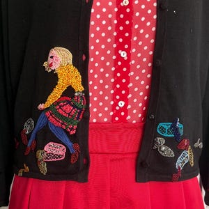 Vintage Michael Simon Shoe Lover Cardigan Hand-Beaded Wearable Art Novelty Sweater Size Large