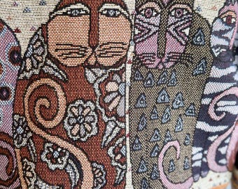 Chaqueta vintage de Laurel Burch by Silverado Tapestry Cat, talla mediana, de los años 90. Arte para vestir.