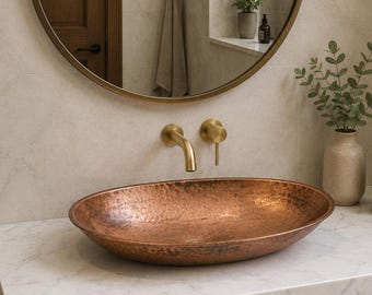 Hammered Copper Vessel Sink – Oval Unlacquered Bathroom Sink