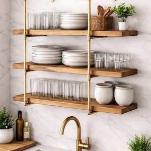 Solid Brass Pipe Shelf Brackets – Wall Mounted Tiered Shelving Frame (Without Wood)