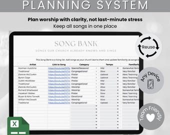 Praise and Worship Planning System | Google Sheets Worship Planner for Churches | Monthly Plan